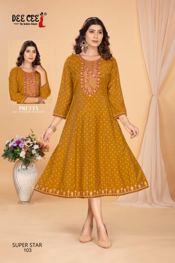 Deecee Super Star Flared Printed Roman Silk Kurtis Collection